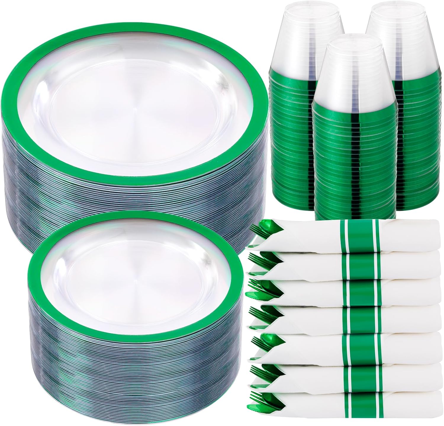 210 Pcs Green Plastic Plates for St. Patrick's Day Celebrations