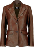 Women Lambskin Leather Blazer 2-Button Classic Suit Style - Jild