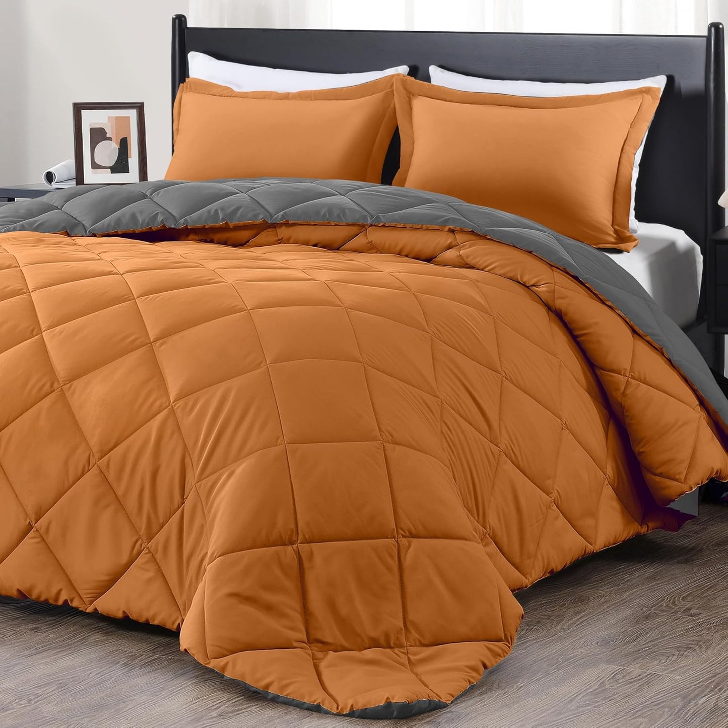 Downluxe King Size Comforter Set - Cozy Burnt Orange Bedding