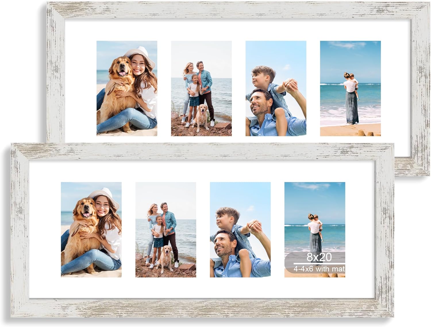 8x20 Picture Frame Set of 2 with Distressed White Wood Finish