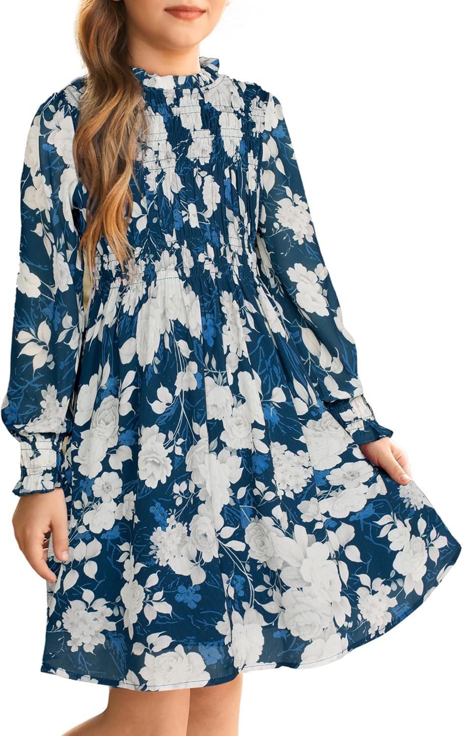 Girls' Fall Long Sleeve Floral Dress for Special Occasions