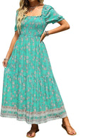Boho Floral Square Neck Ruffle Swing Maxi Dress - Flowy Summer Staple
