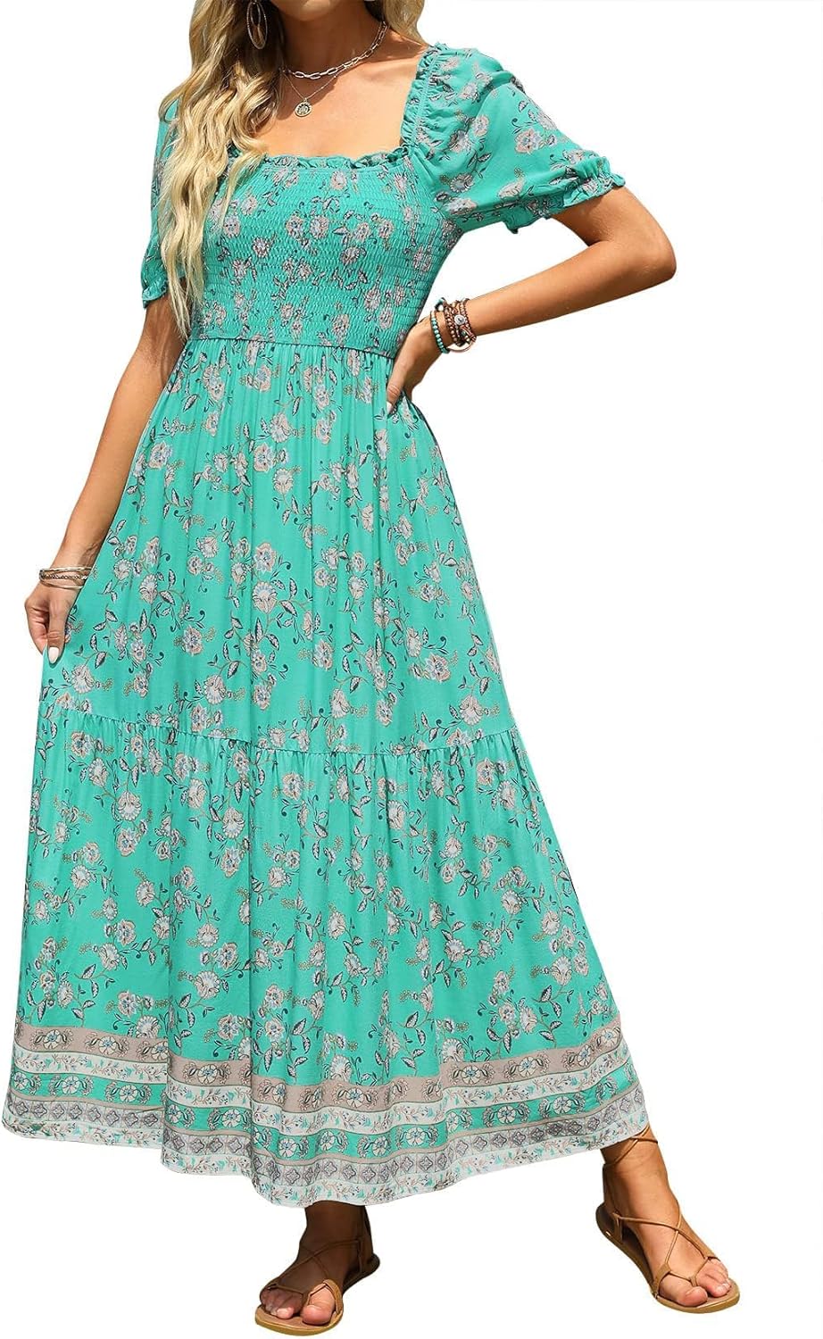 ZESICA Women's Boho Floral Print Maxi Dress for Summer Style