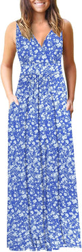 AUSELILY Sleeveless Deep V Neck Maxi Dress with Pockets - Comfortable