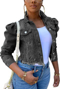 Omoone Womens Ripped Puff Sleeve Denim Crop Top - Western Style Jacket