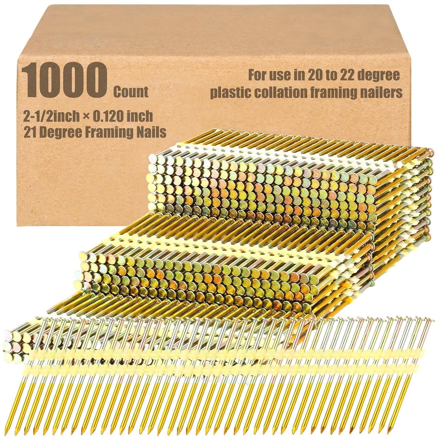 Pasimy 1000 Count Framing Nails 2-1/2 x 0.120 Inch Quality