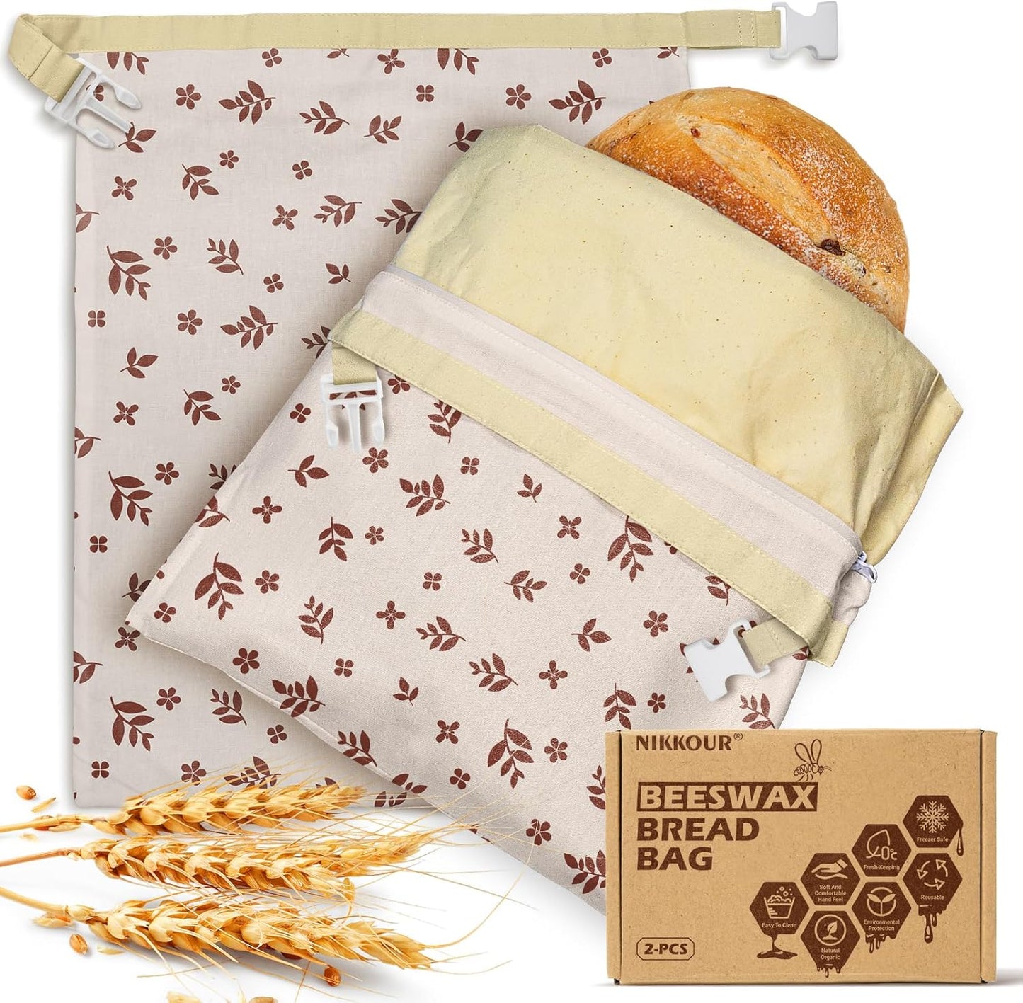 Large Linen Beeswax Bread Bags for Fresh Homemade Bread Storage