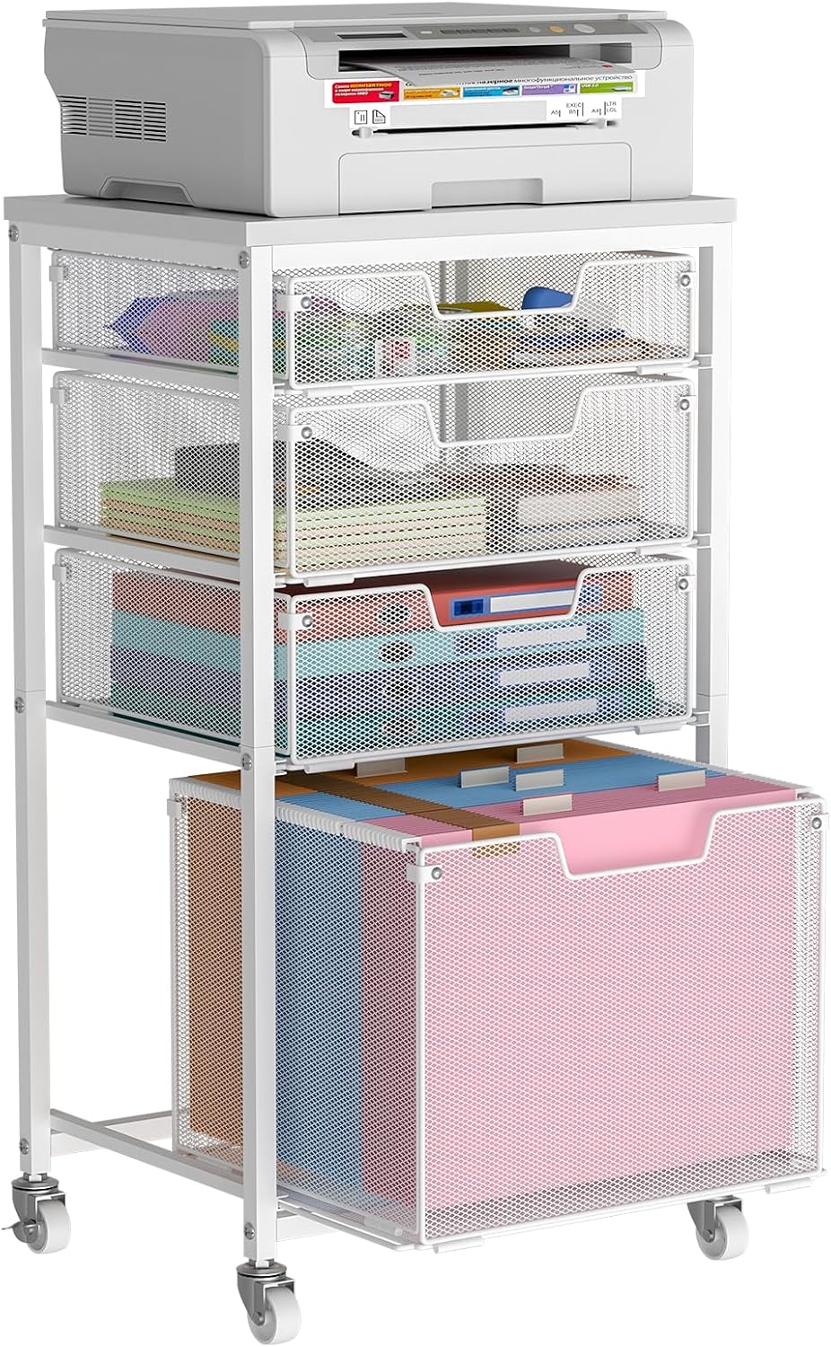 4 Drawer Rolling File Cart with Wheels for Home Office Storage