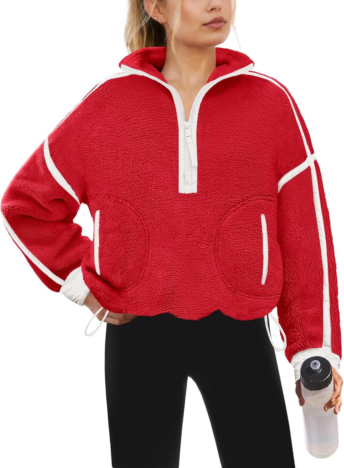 Yanekop Womens Quarter Zip Pullover Sherpa Fleece Jacket