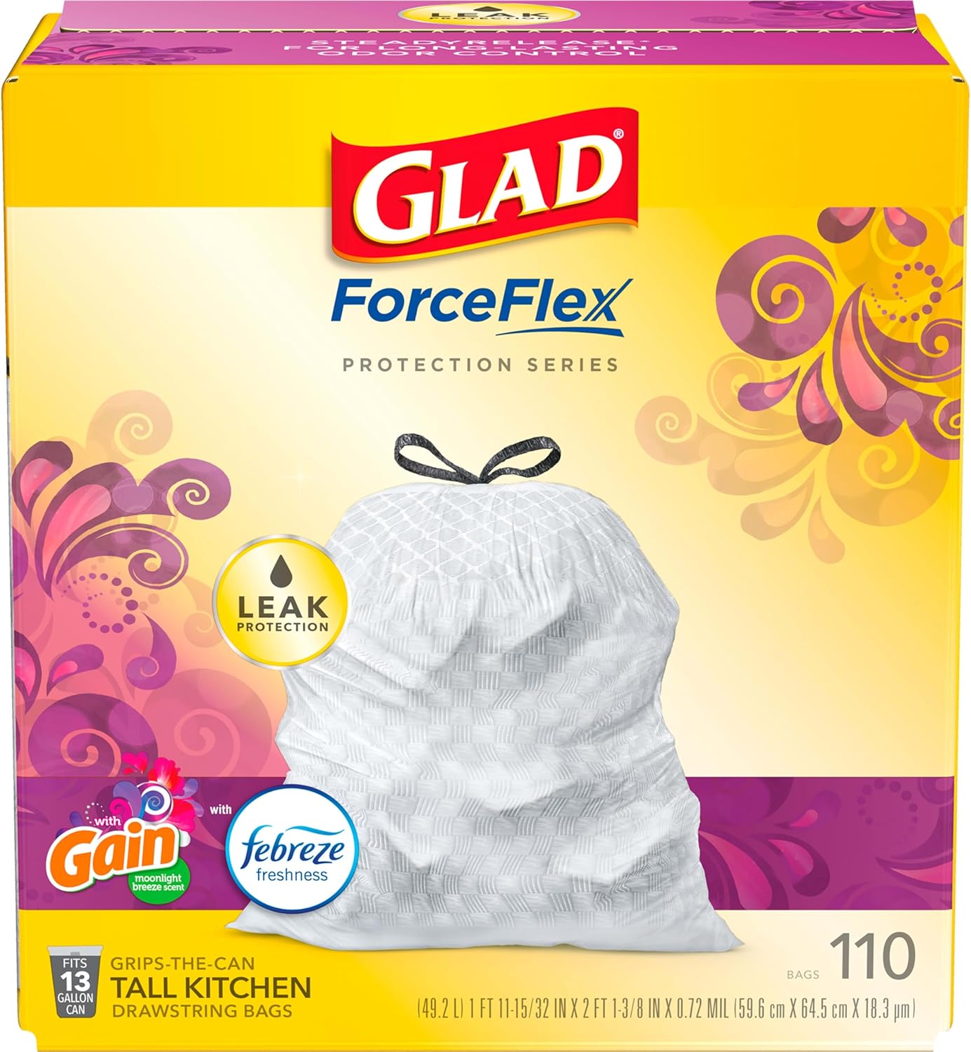 Glad 13 Gallon ForceFlex Tall Trash Bags with Gain Scent