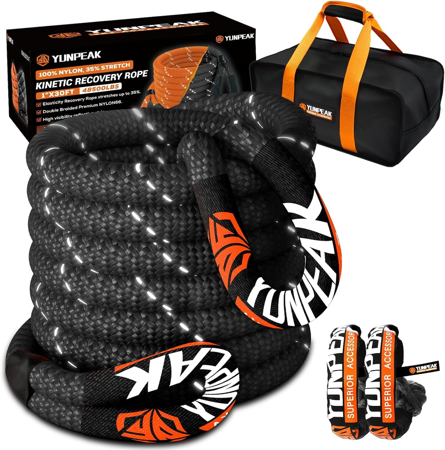 1in x 30ft Heavy-Duty Kinetic Recovery Rope for Off-Road Use