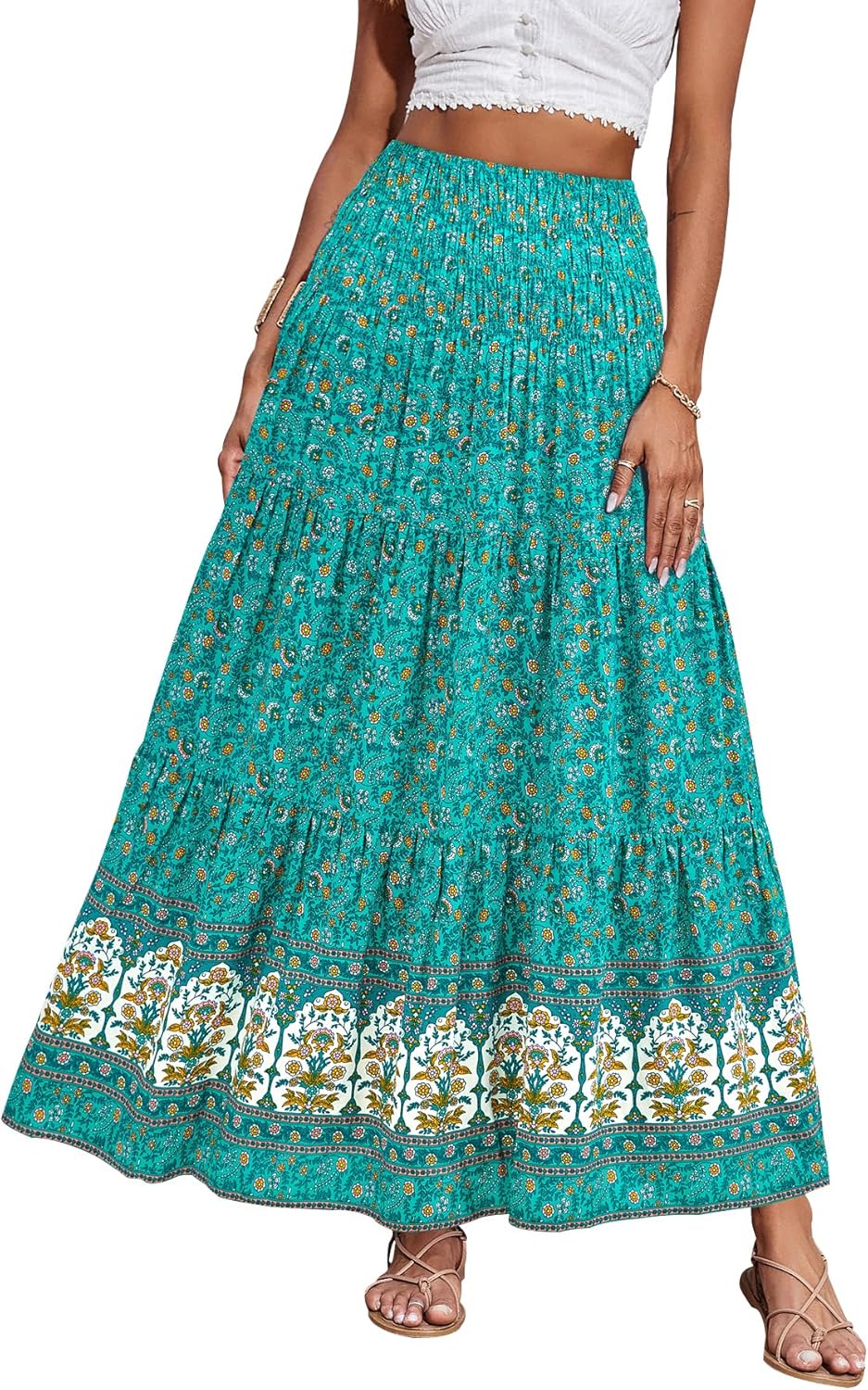 CFLONGE Summer Maxi Skirts for Women - Trendy Floral A Line