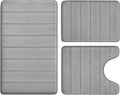 Grey Memory Foam Bathroom Rug Set 3 Piece - Soft, Non Slip Comfort