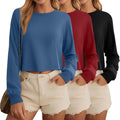 Cotton Cropped Long Sleeve Tops 3 Pack - Soft Stretchy Basics Jewelry