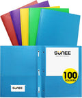 SUNEE 2 Pocket Folders with Prongs 100 Pack - Durable, Colorful
