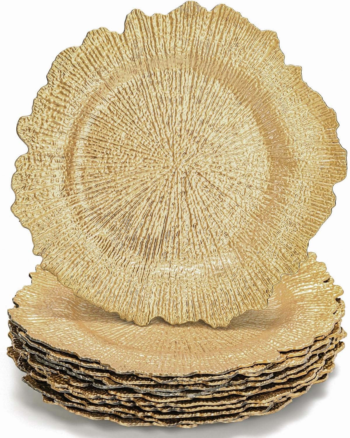 Gold Charger Plates Set - Elegant Flora Reef Design!