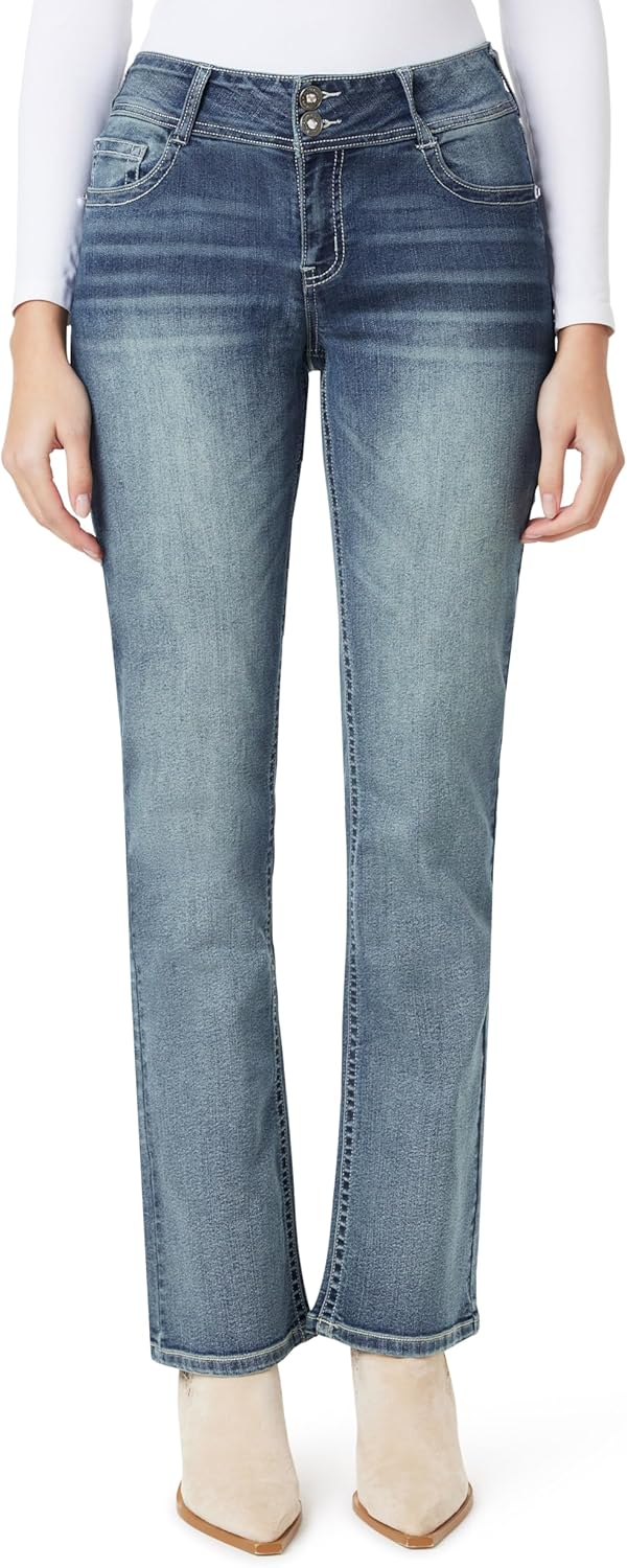 WallFlower Women's Luscious Curvy Bootcut Mid-Rise Bling Jeans
