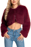 Fur Coats For Women Cropped Faux Fuzzy Jacket - Warm, Flattering