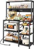 Bakers Rack with Power Outlet and Shelves - Coffee Bar & Microwave