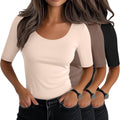 3 Pack Women's Scoop Neck Cotton Stretch Tops - Slim Fitted Tees