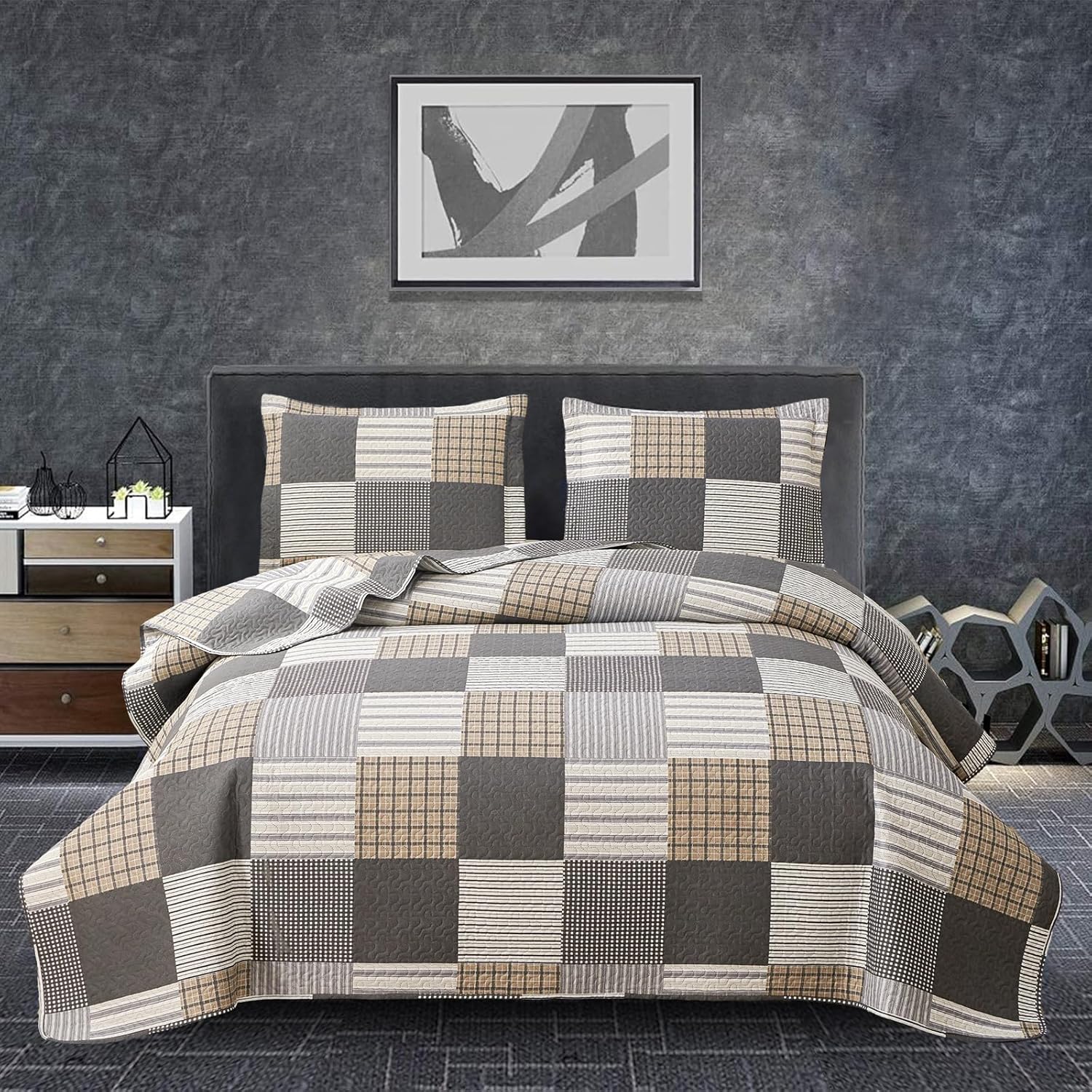 Plaid Quilt Set - Queen Size Bedspread for All Seasons