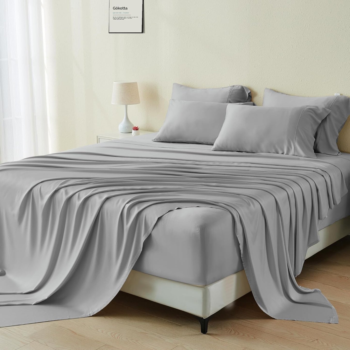 GOKOTTA Queen Sheet Set - Soft Bamboo Rayon Sheets for Comfort