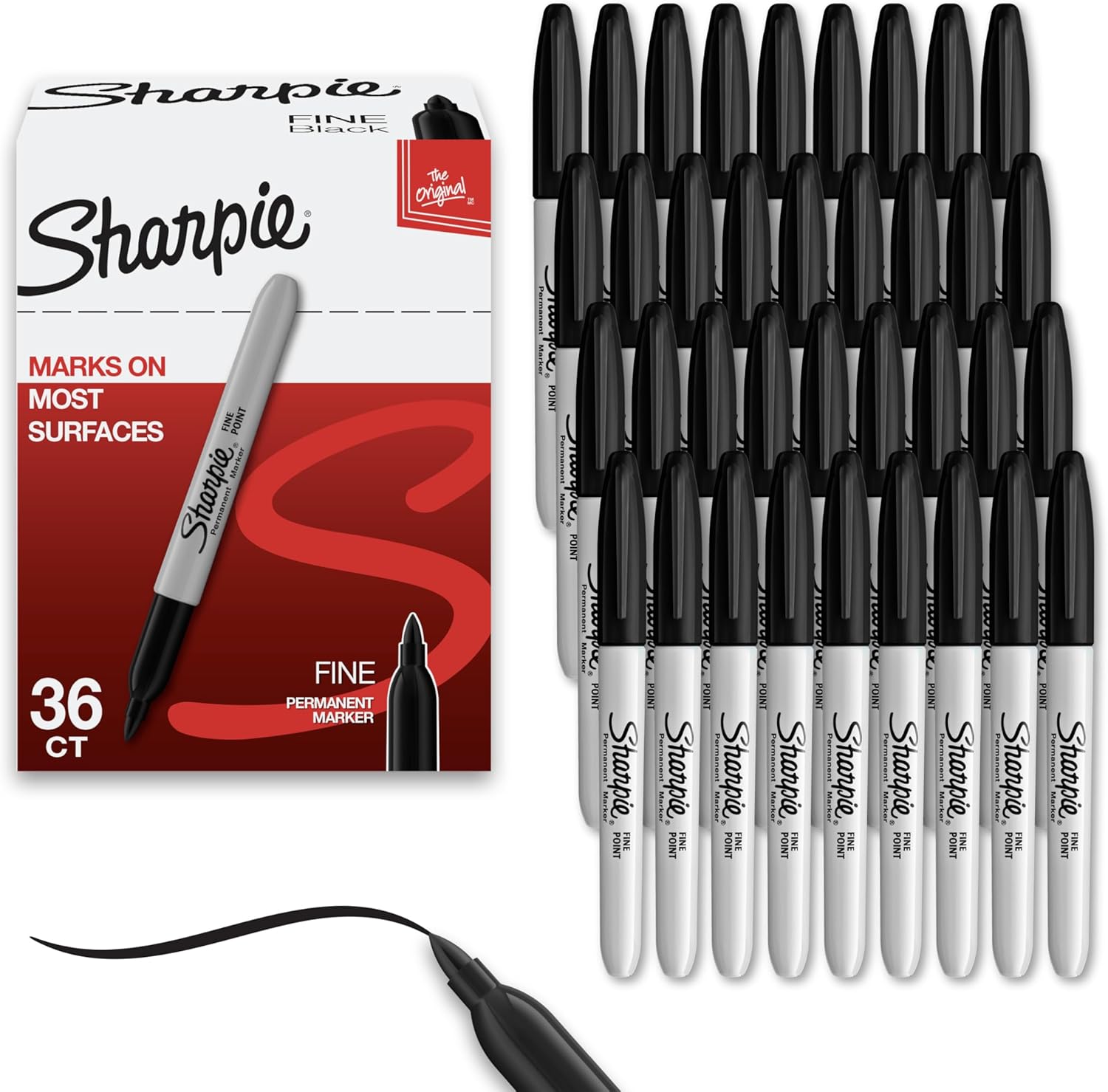 36 Count Black Sharpie Fine Tip Markers - Perfect for Plastic, Metal, Wood