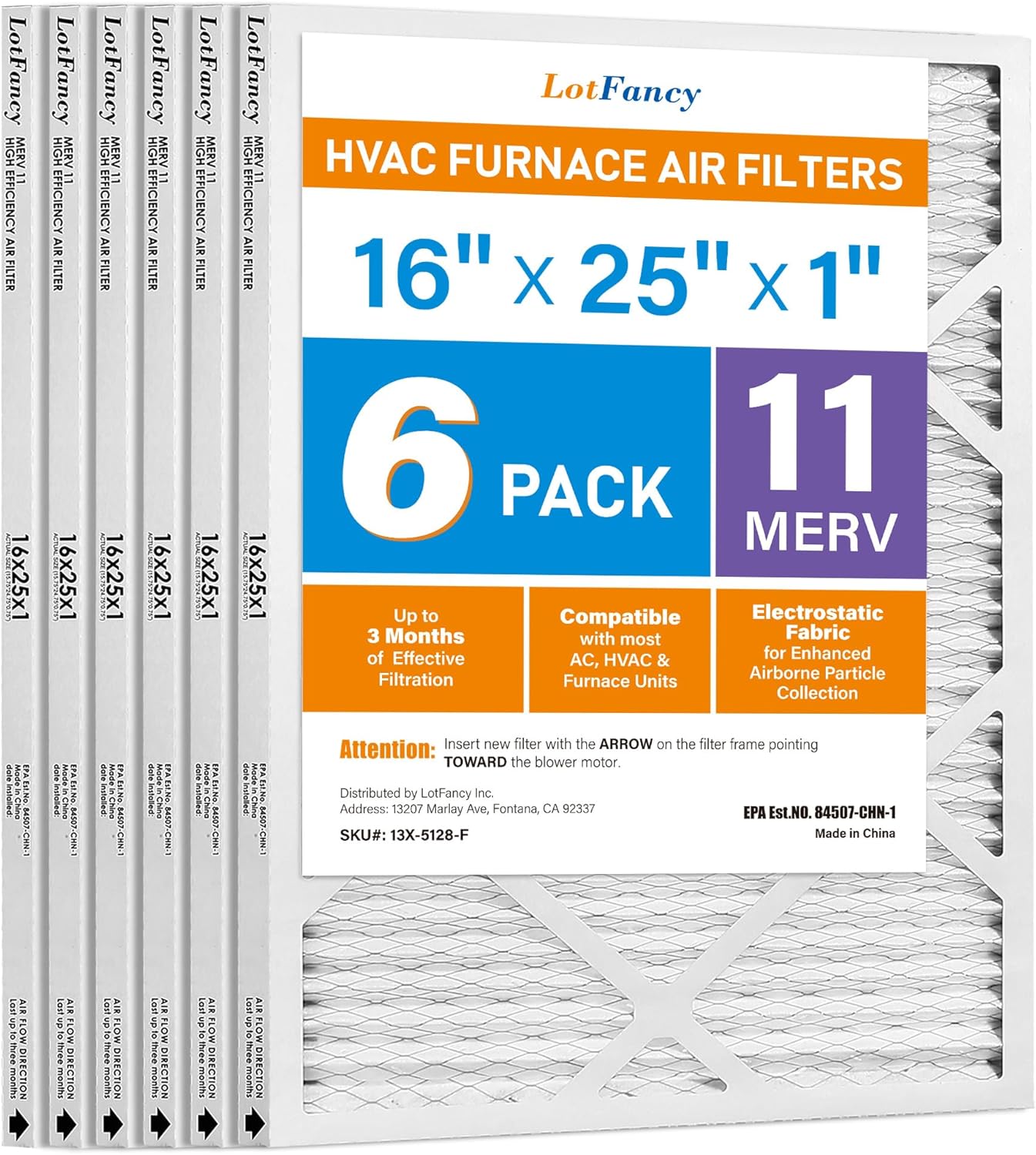LotFancy 16x25x1 Air Filter MERV 11 for Pet Smoke Defense