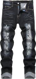 QIMYUM Mens Ripped Jeans Slim Fit Straight Leg - Comfortable Daily