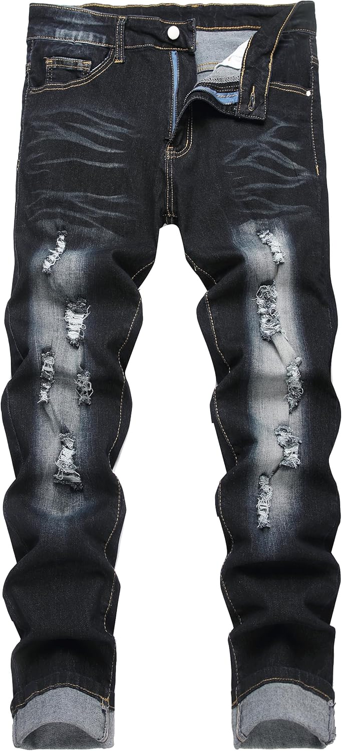 QIMYUM Mens Ripped Jeans for Comfort and Style in Denim