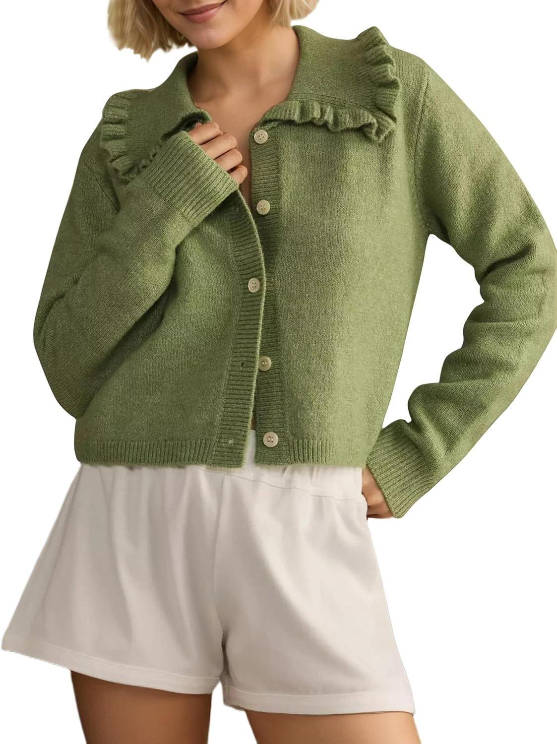 Womens Ruffle Collar Cropped Cardigans for Stylish Fall Looks