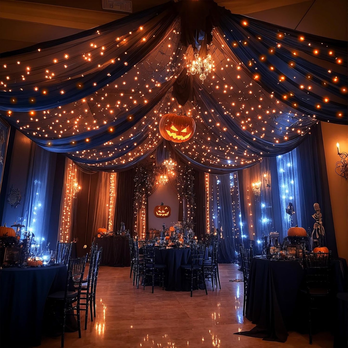6 Panels Black Ceiling Drapes with Lights for Stunning Events