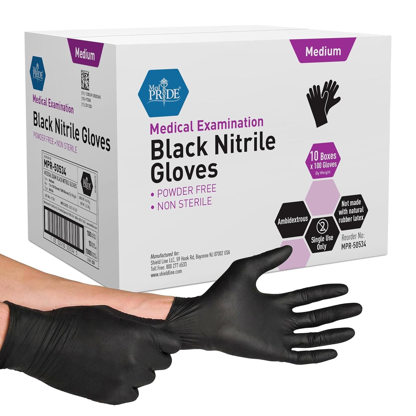 MED PRIDE Black Nitrile Medical Examination Gloves for All Uses
