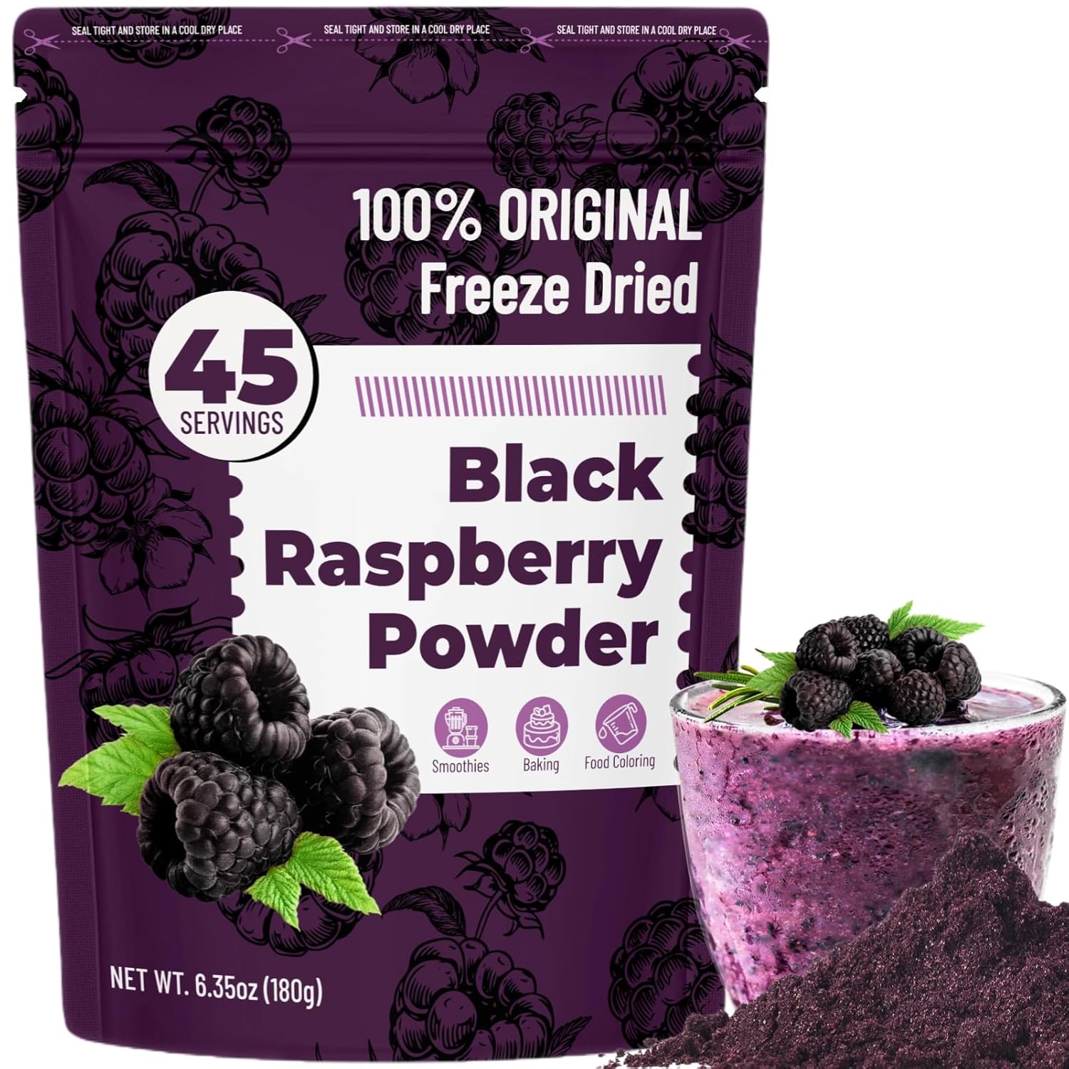 Black Raspberry Powder - 100% Natural Superfood for Wellness