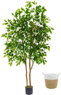 Artificial Ficus Tree 6ft Tall Faux Ficus with Basket - Realistic
