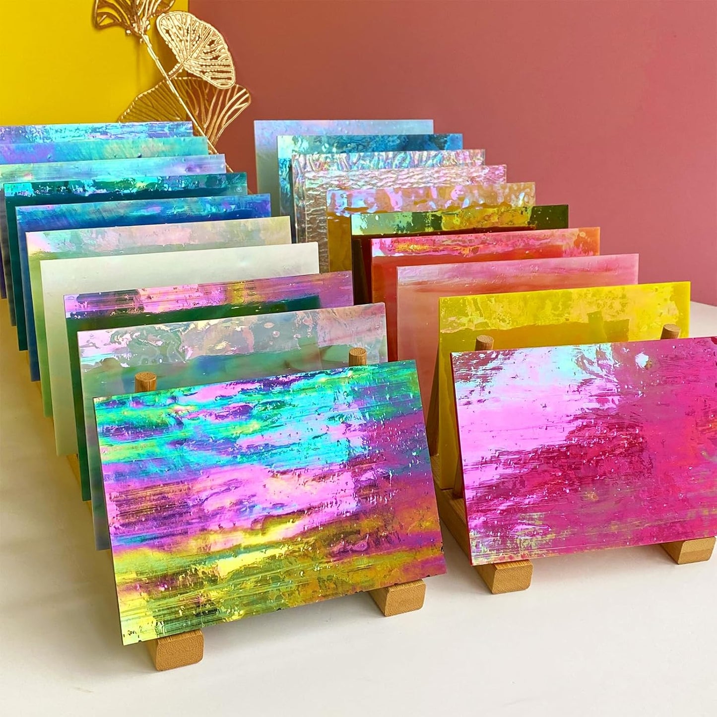 24 Sheets Iridescent Stained Glass Sheets for Craft Projects
