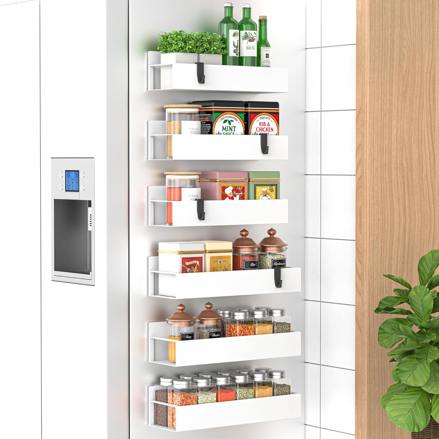 6 Pack Magnetic Spice Storage Rack Organizer for Refrigerator