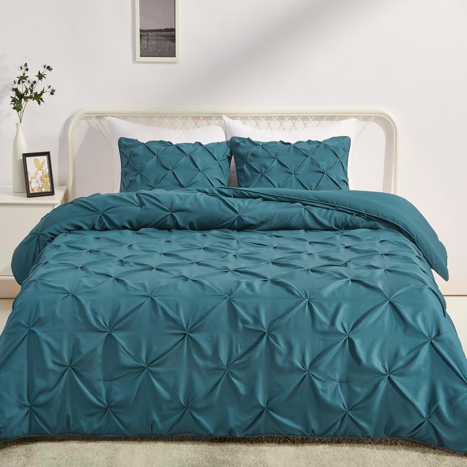 Queen Size Comforter Set with Microfiber Pillow Shams, Dark Teal