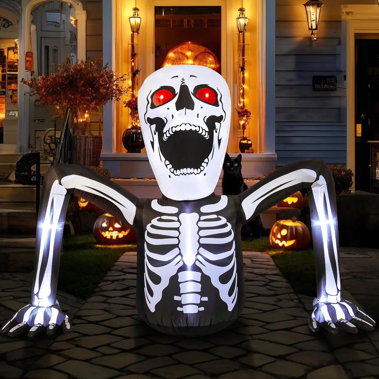 8 Ft Halloween Inflatable Skeleton Ghost with LED Lights