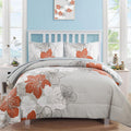 Floral Comforter Set King Size Terracotta Floral on Light Grey - Soft