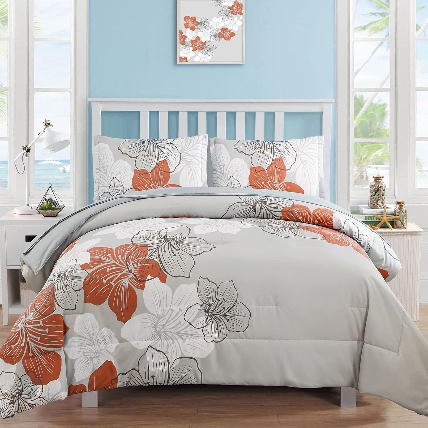 Floral Comforter Set King Size with Terracotta Design for Elegance