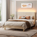 Beige Corduroy Full Bed Frame with LED Headboard - Adjustable Height