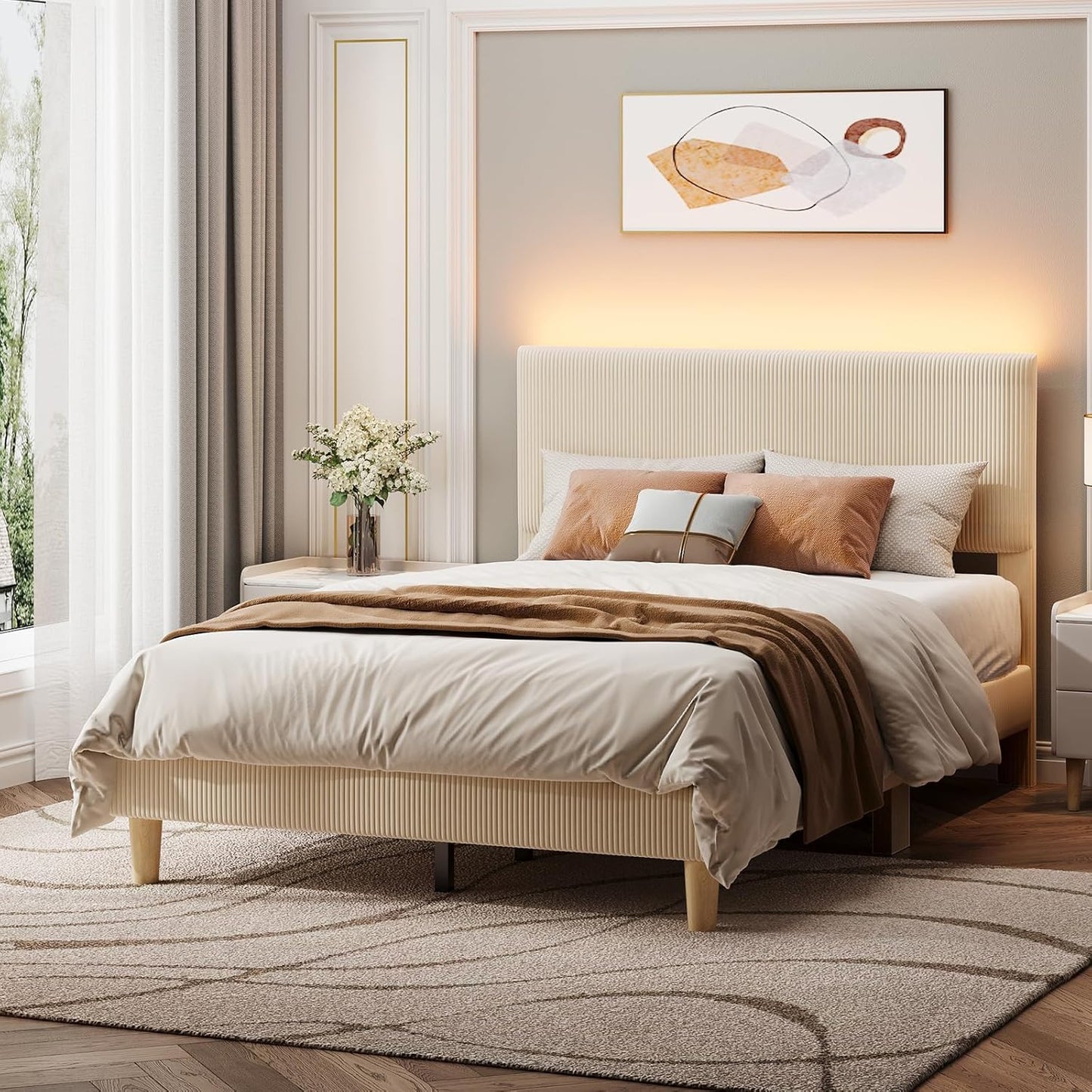 Bestier Full Bed Frame with Adjustable Headboard and LED Lighting