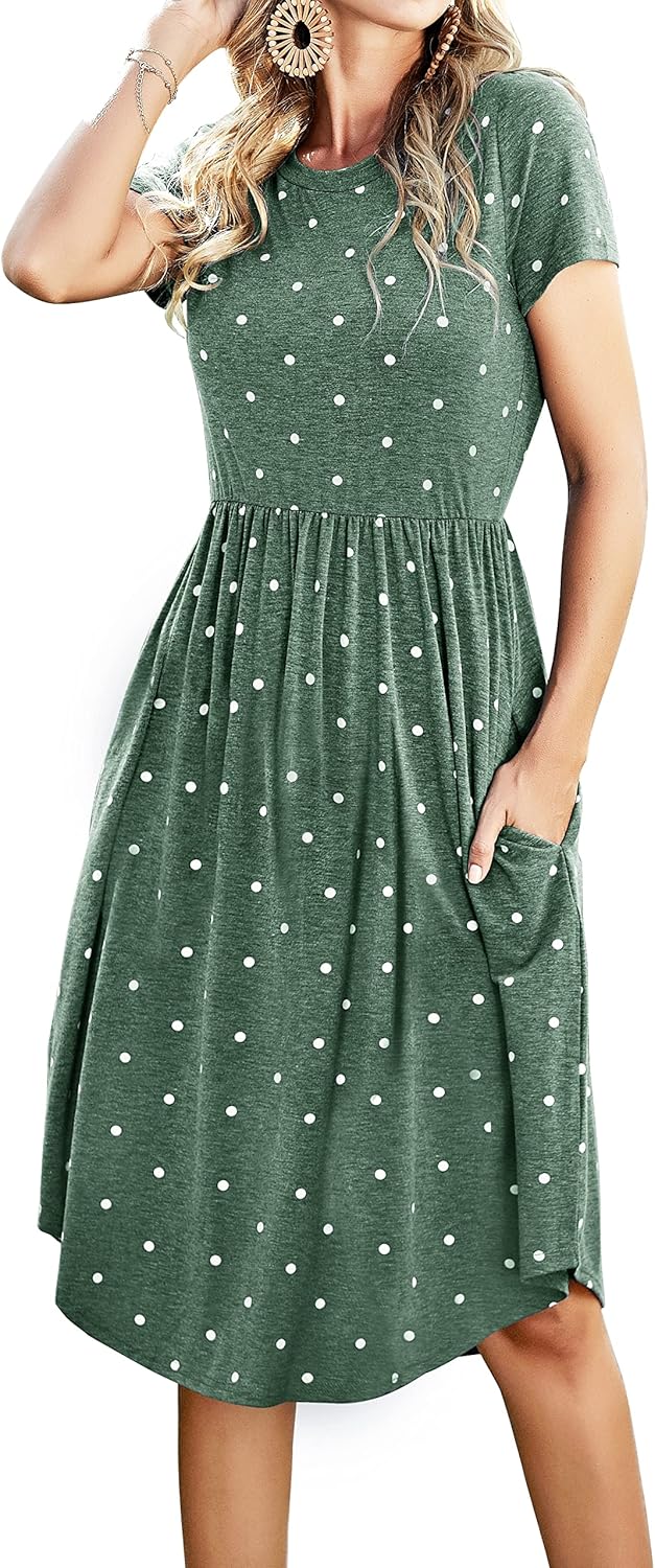 Womens Summer Pocket Knee Length Casual Dress for Teachers