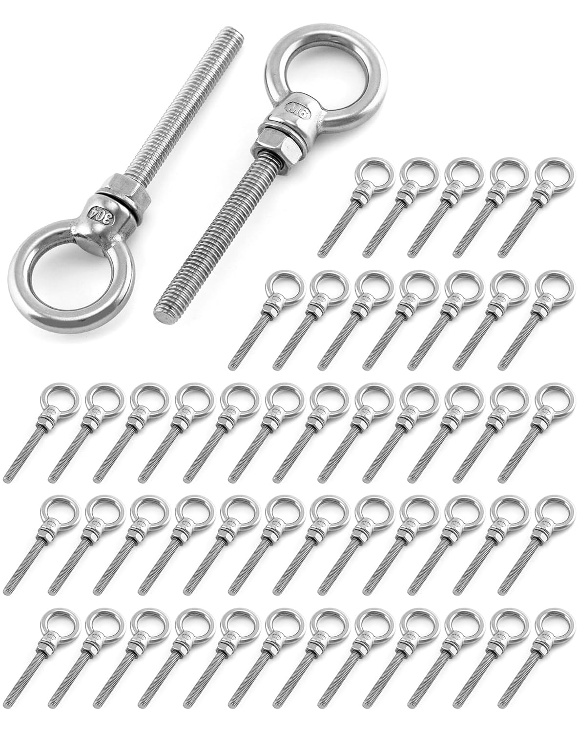 QWORK Threaded Eyebolts - Durable 1/4 in x 2 in Stainless Steel