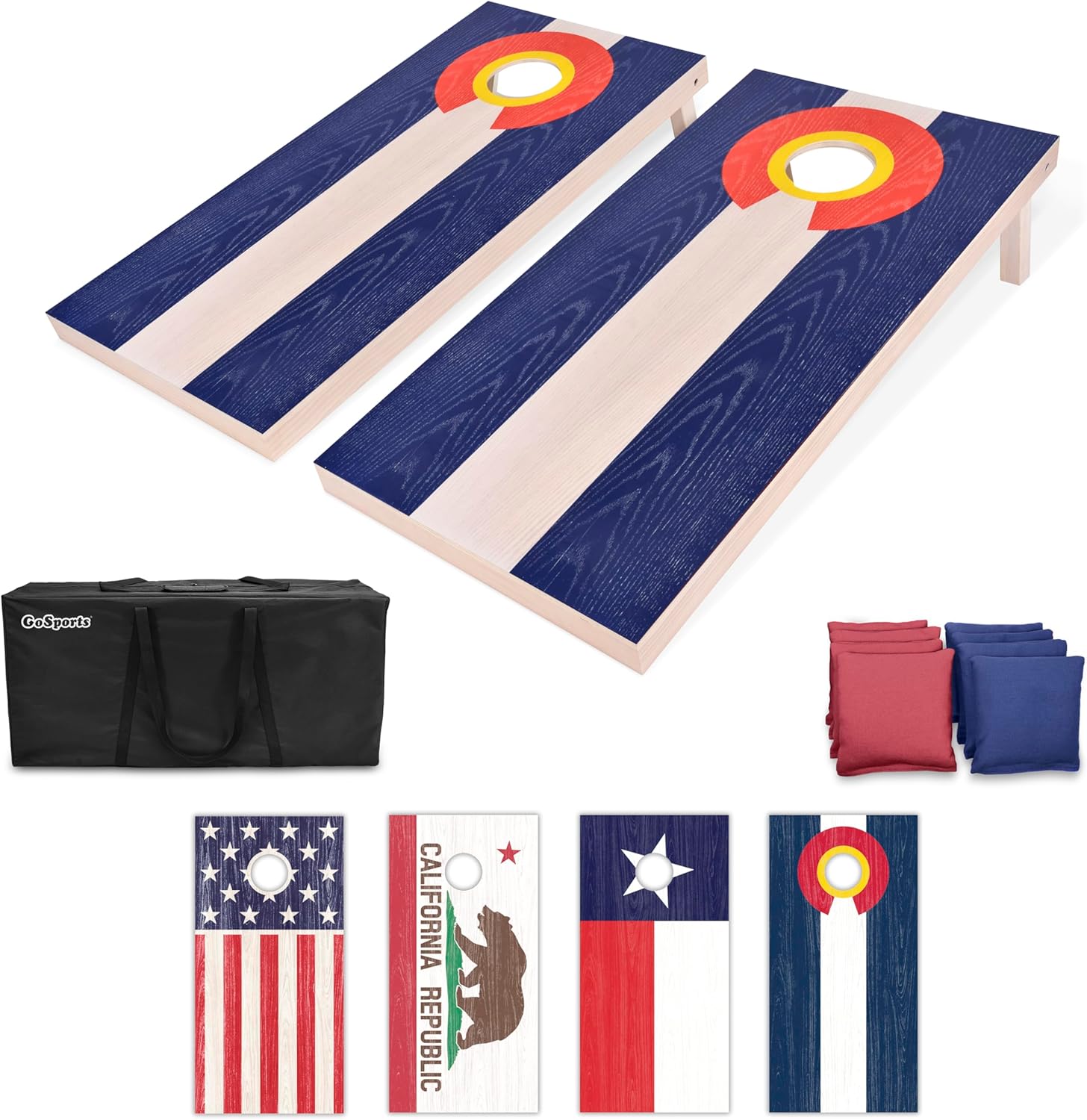 GoSports 4 x 2 ft Flag Series Wood Cornhole Set for Fun