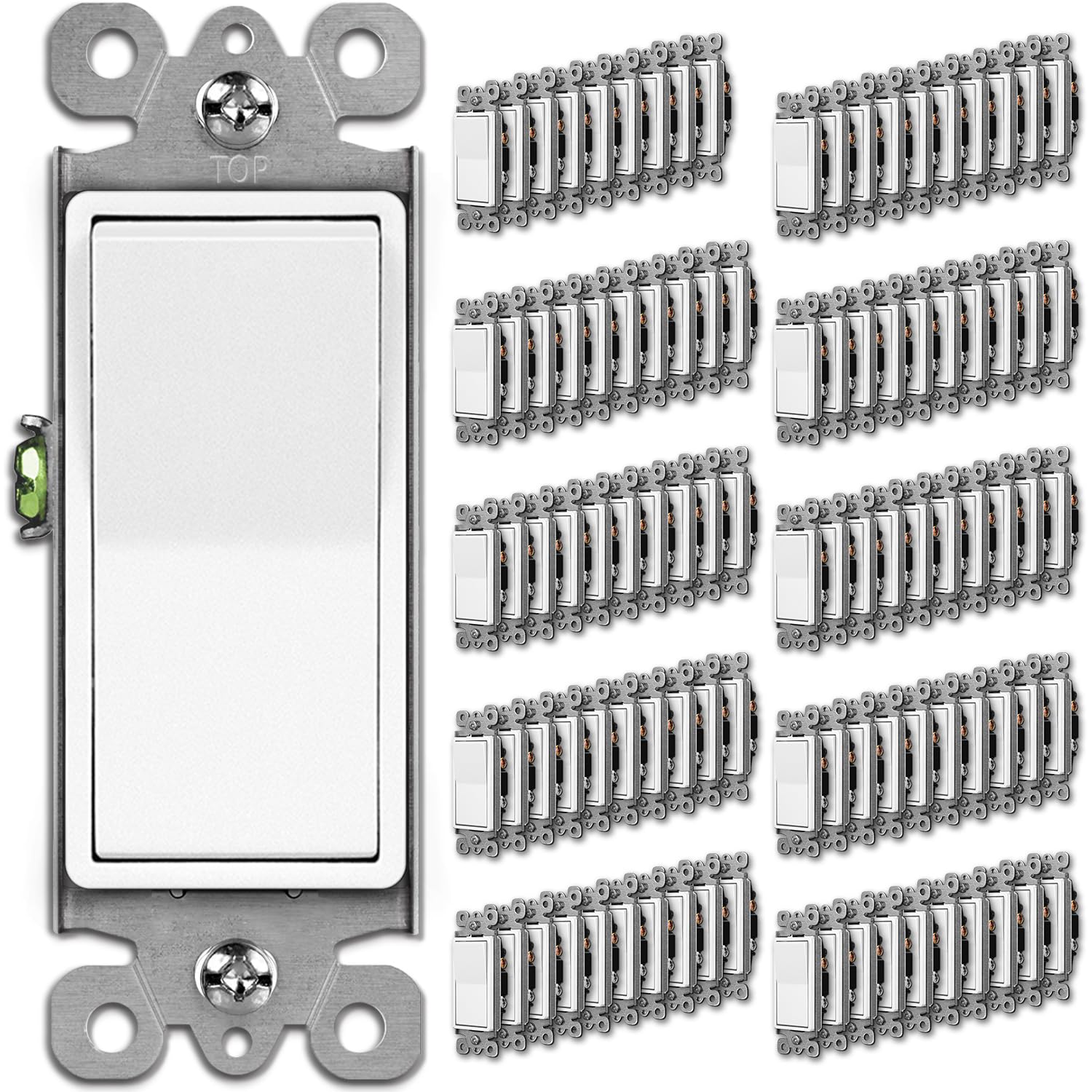 BESTTEN 100 Pack Single-Pole Decorator Light Switches for Home