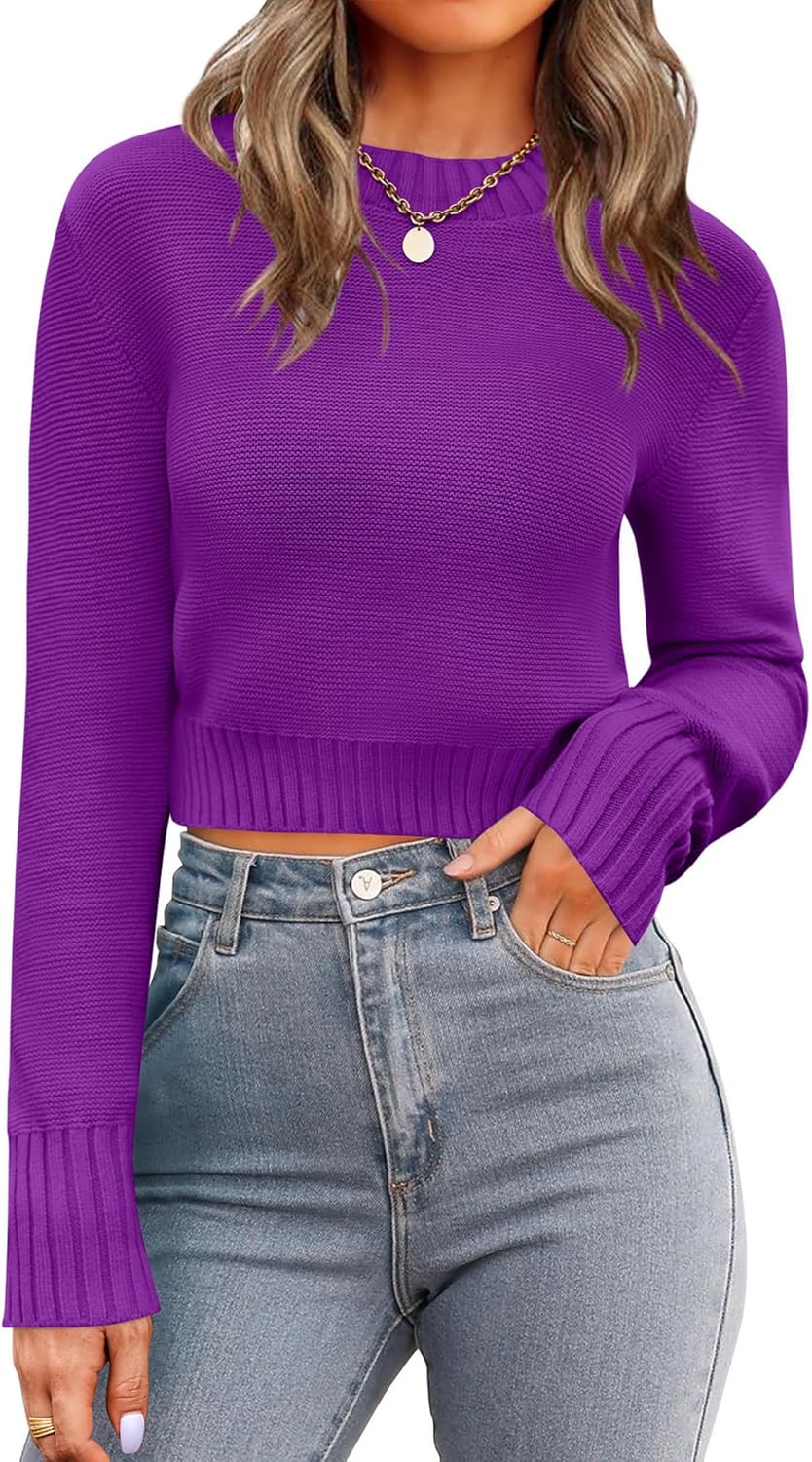 Trendy Long Sleeve Ribbed Knit Pullover for Women in Fall