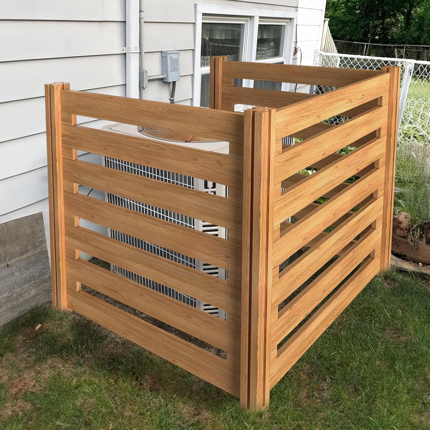 Wooden Privacy Fence for Air Conditioner and Trash Can Enclosure