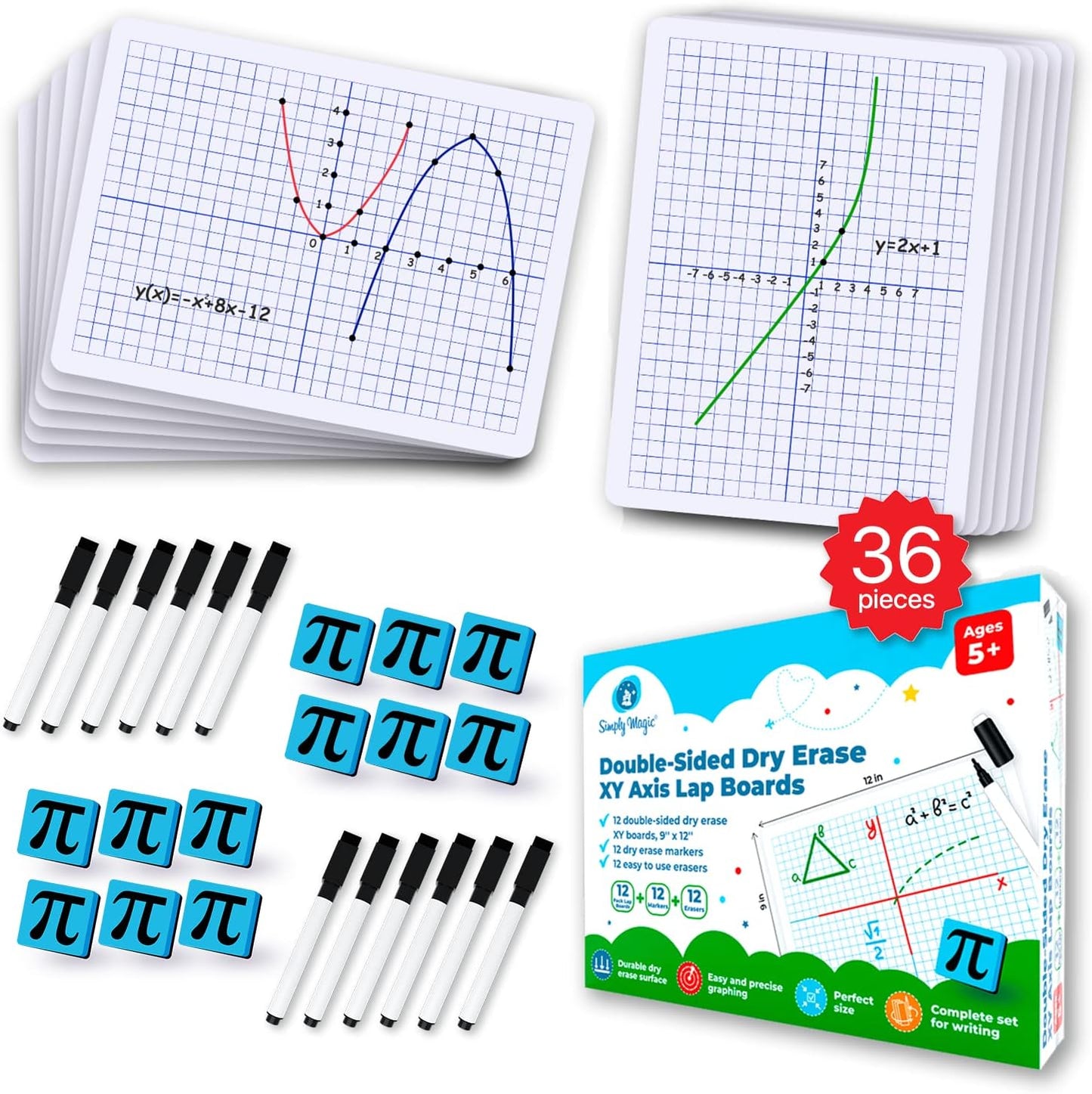 Simply Magic Double-Sided Dry Erase Graph Lap Boards for Class
